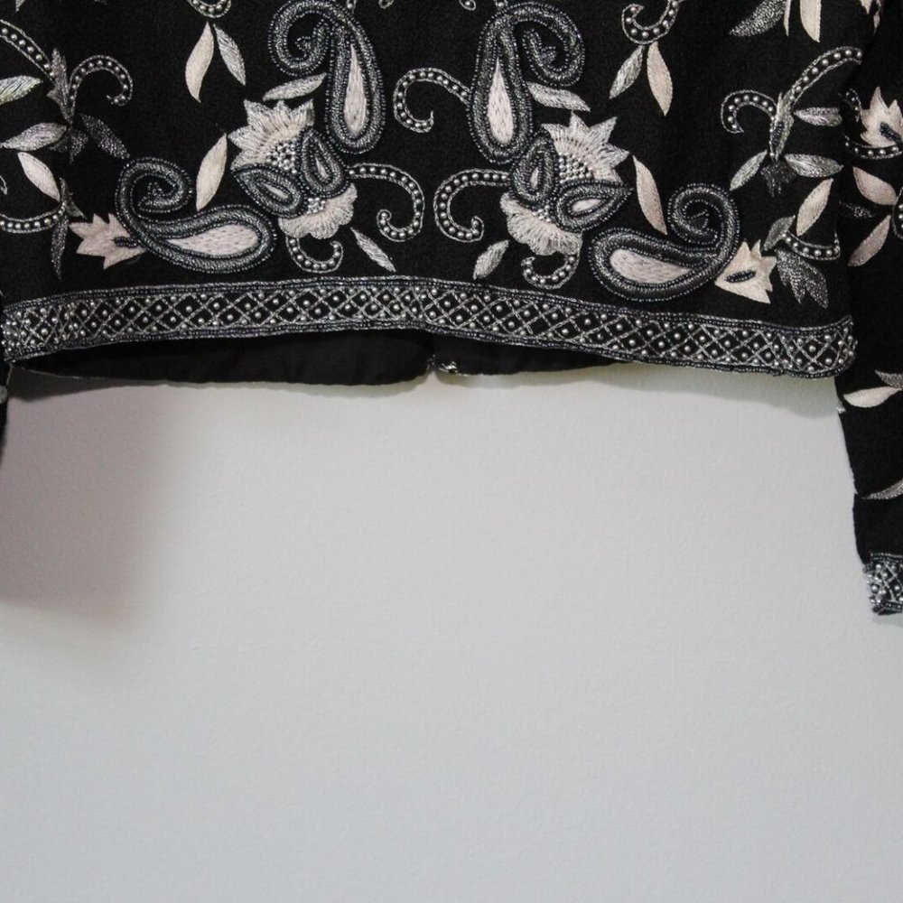 Vintage Laurence Kazar Silk Beaded Embroidered Blazer Jacket Black XL H13428 - Picture 8 of 12